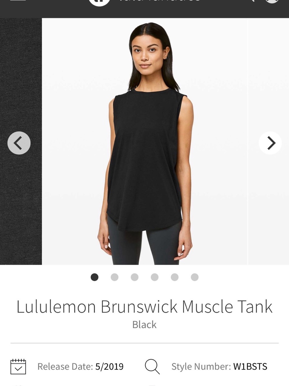 lululemon Brunswick Muscle tank, BLACK size 10